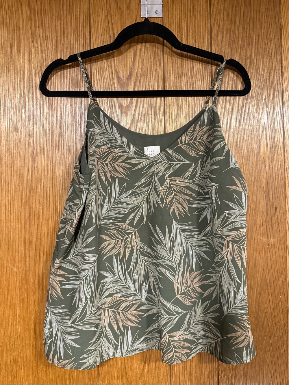 a new day Olive Green Tropical Leaf Print Cami